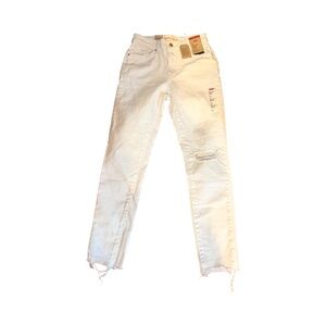 Levi Strauss 721 High Rise Skinny Ankle Jeans White Distressed Raw Hem Size 28